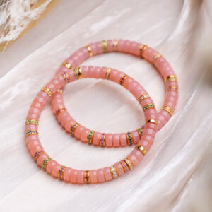 Pink Nougat Agate Gold Diamond Bracelet