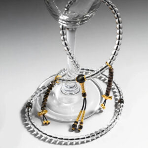 White Crystal, Obsidian, and Gold Diamond Bracelet