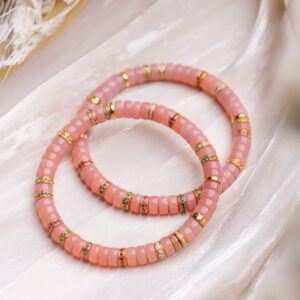 【Pink Nodular Agate】Gold Diamond Bracelet