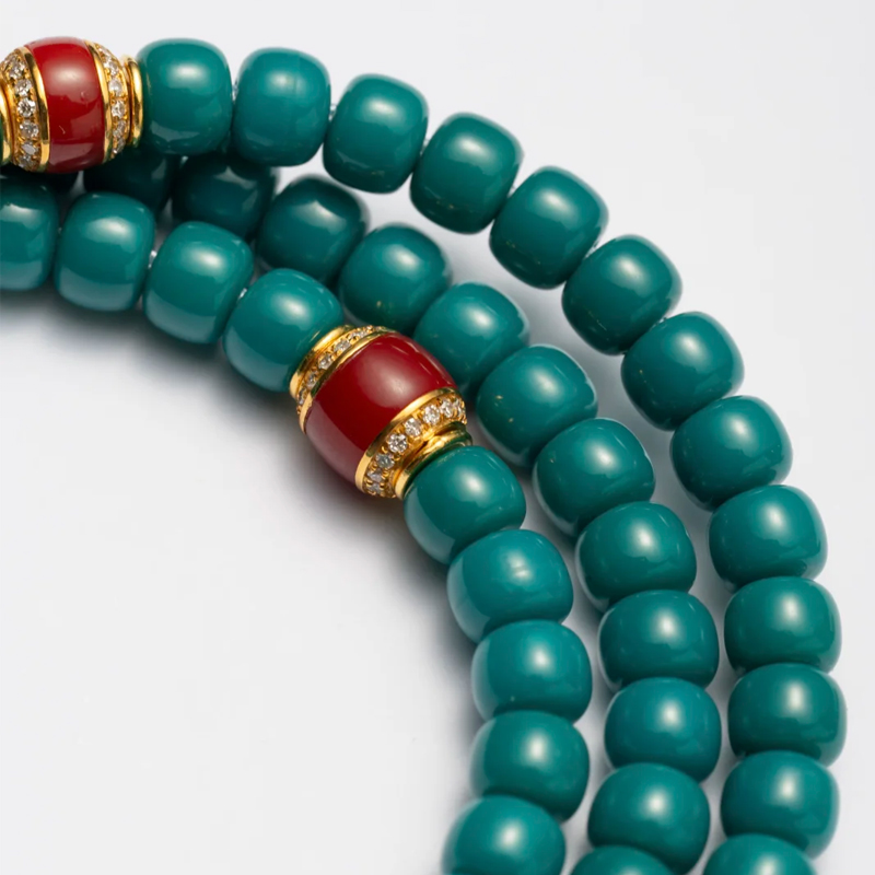 108-Bead Aged Green Oil Bead Bracelet - 图片 3