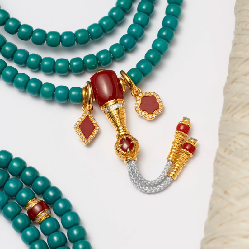 108-Bead Aged Green Oil Bead Bracelet - 图片 2