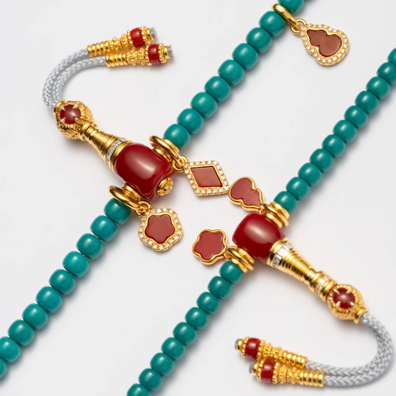 108-Bead Aged Green Oil Bead Bracelet - 图片 5